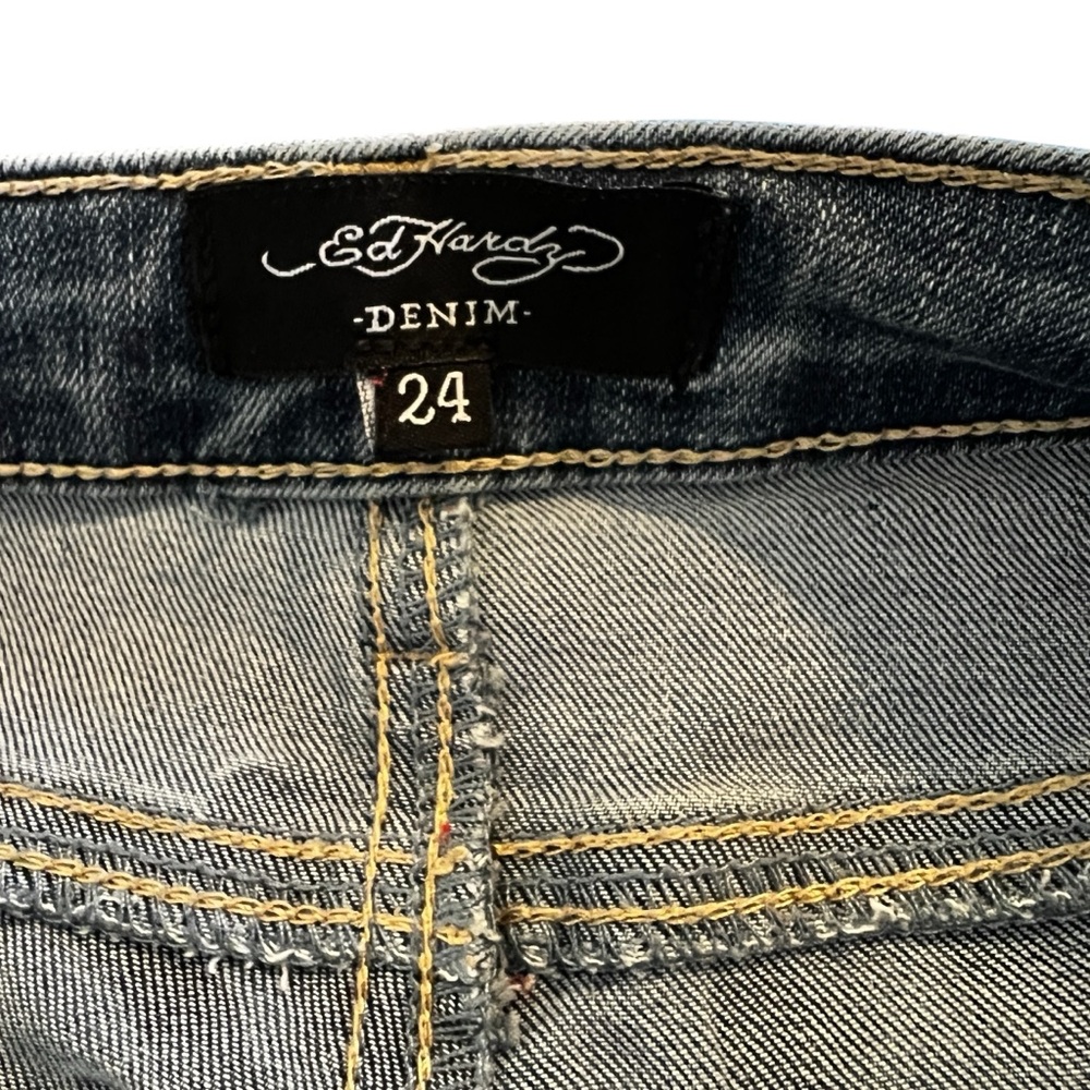 ED HARDY Y2K TRUE LOVE / LOVE ETERNAL WIDE LEG JEAN WOMEN’S SIZE 24 - Picture 9 of 15